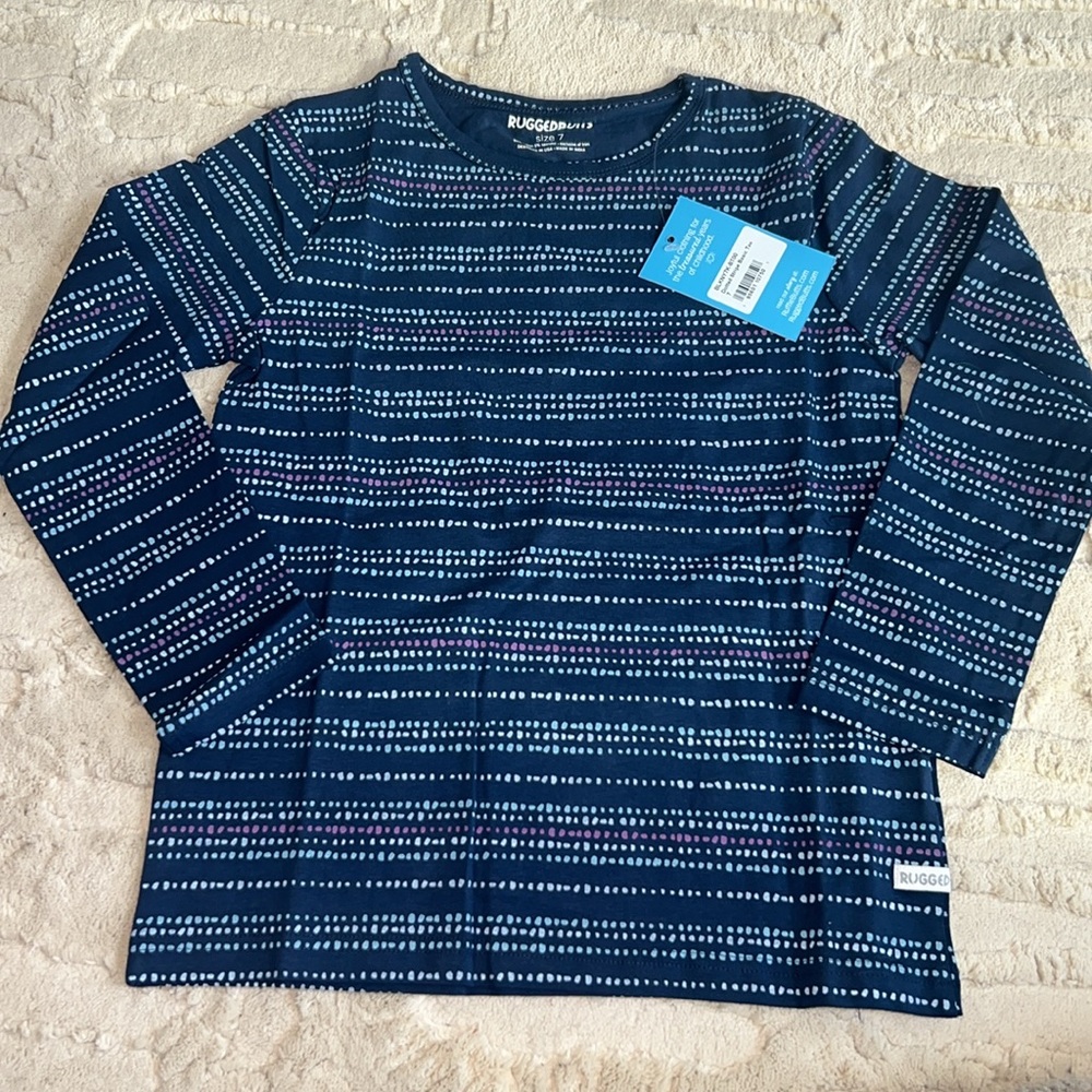 Rugged Butts by Ruffle Butts Blue and White Dotted Striped Long Sleeve T-Shirt 7